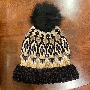 Free People Black and Gold Knit Pom-Pom Hat